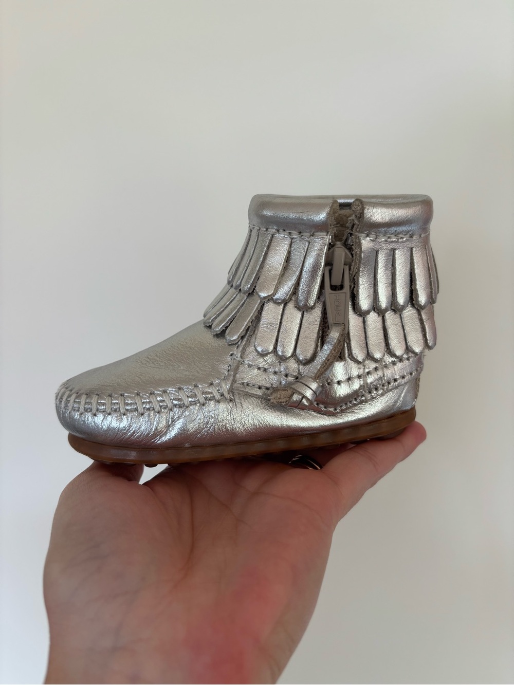 Minnetonka Moccasin Metallic Silver Baby Boots